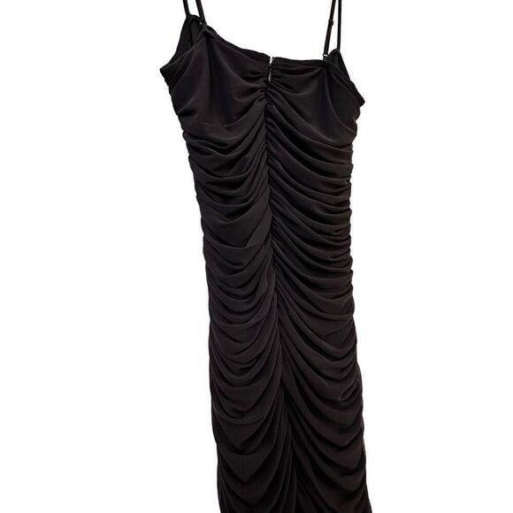Lulus Spaghetti Strap Ruched Back Zip Evening Maxi Dress Black Small - Picture 3 of 5